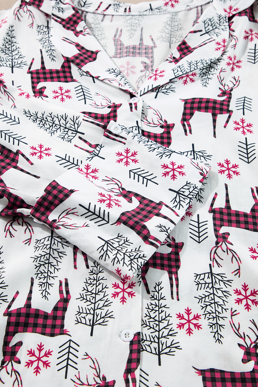 White Christmas Printed Shirt and Pants Pajama Set - loveforevers