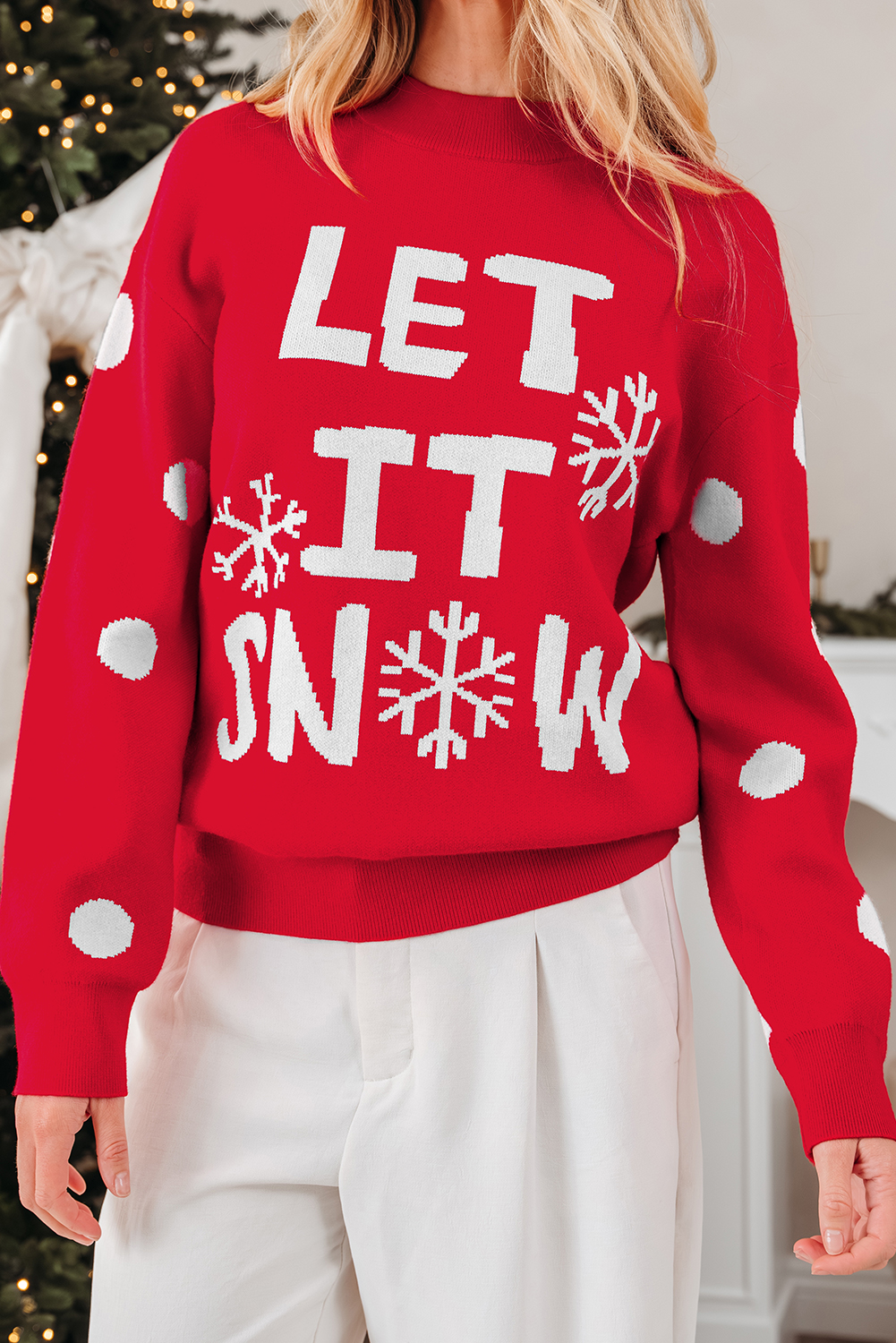 Red Dahlia LET IT SNOW Graphic Christmas Holiday Loose Sweater - loveforevers