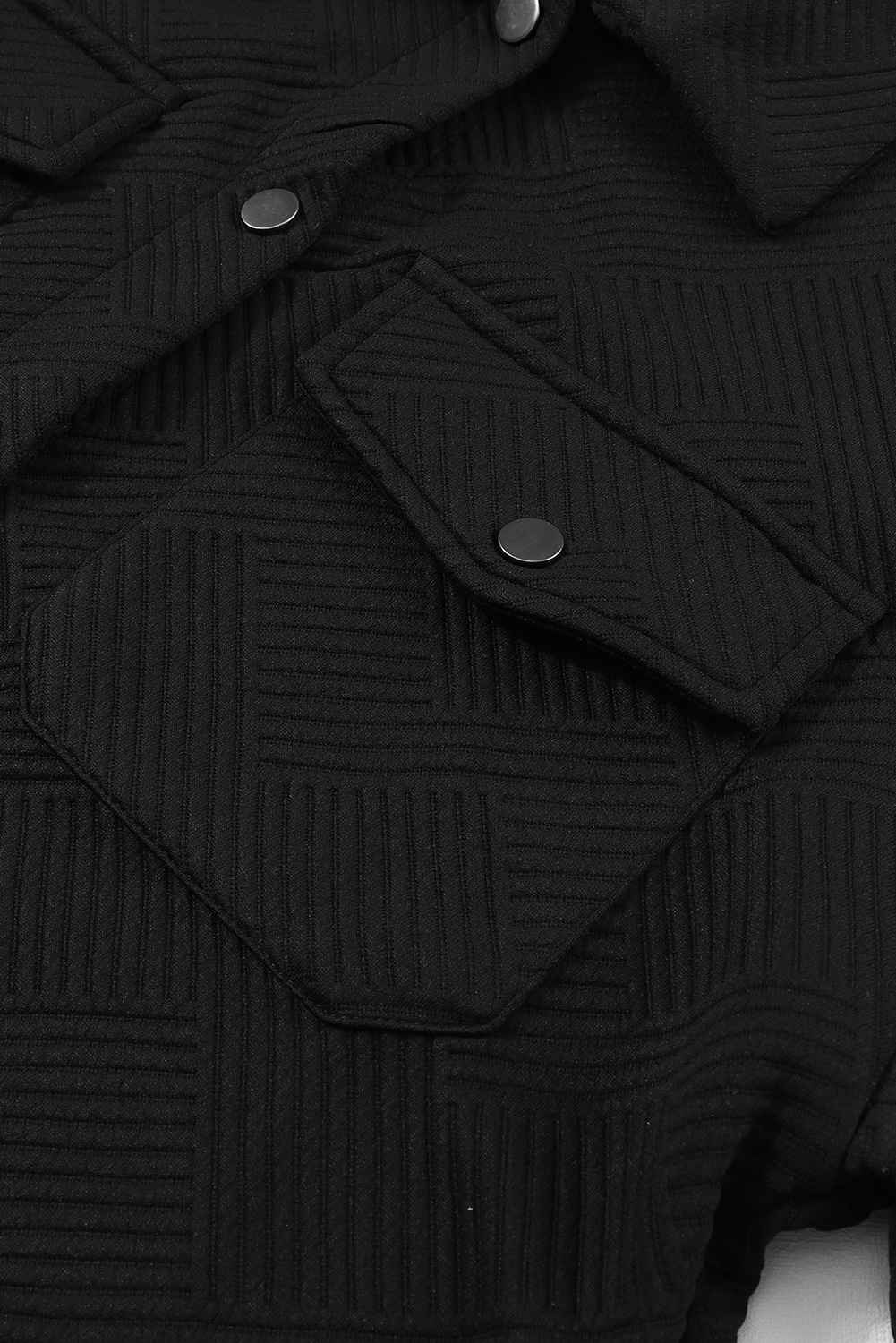 Black Solid Textured Flap Pocket Buttoned Shacket - loveforevers