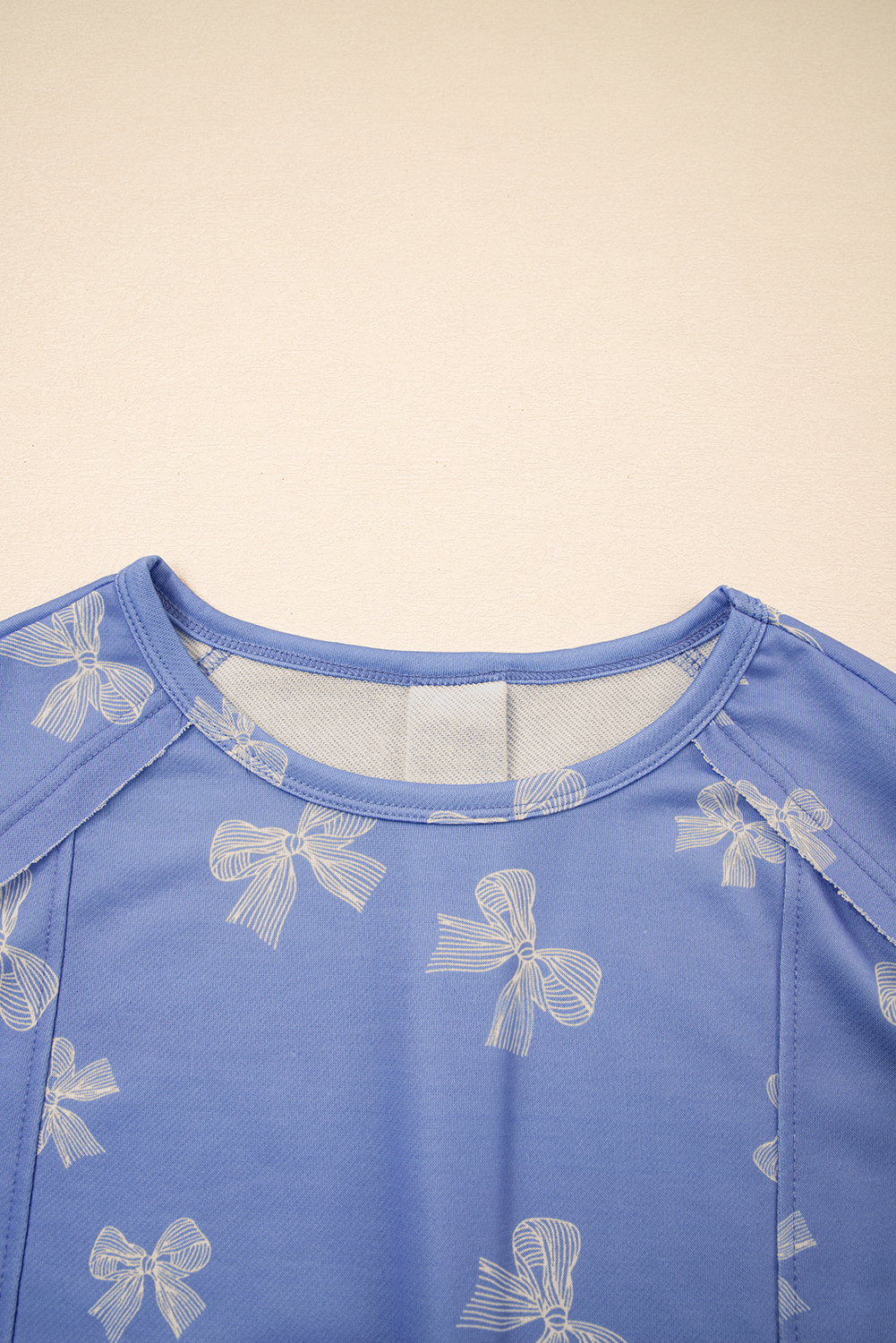 Sky Blue Bow Knot Print Crewneck Ruffled Sleeve Shift Mini Dress - loveforevers