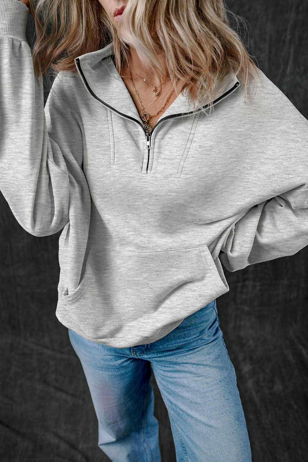 Bonbon Zip-up Stand Neck Kangaroo Pocket Sweatshirt - loveforevers