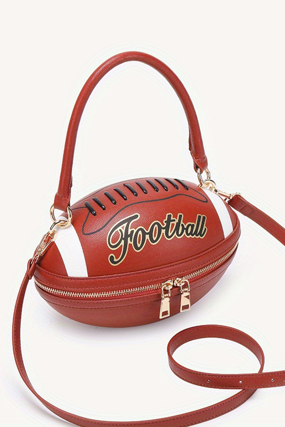 Chestnut Faux Leather Football Spherical Hand Bag - loveforevers