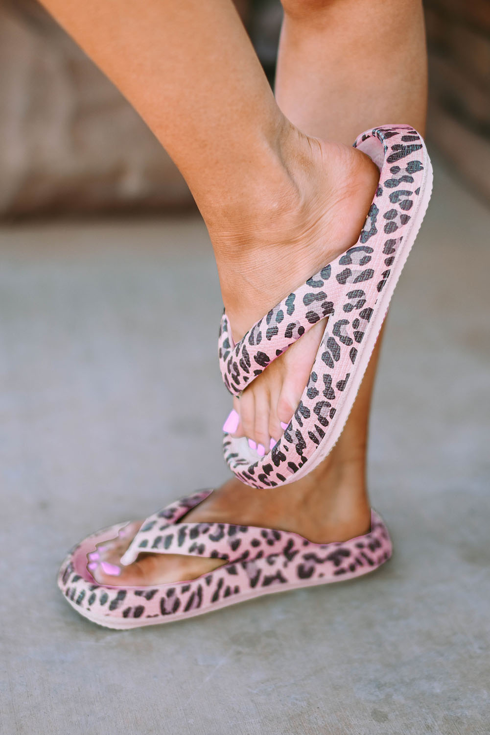 Pink Leopard Print Thick Sole Flip Flops - loveforevers