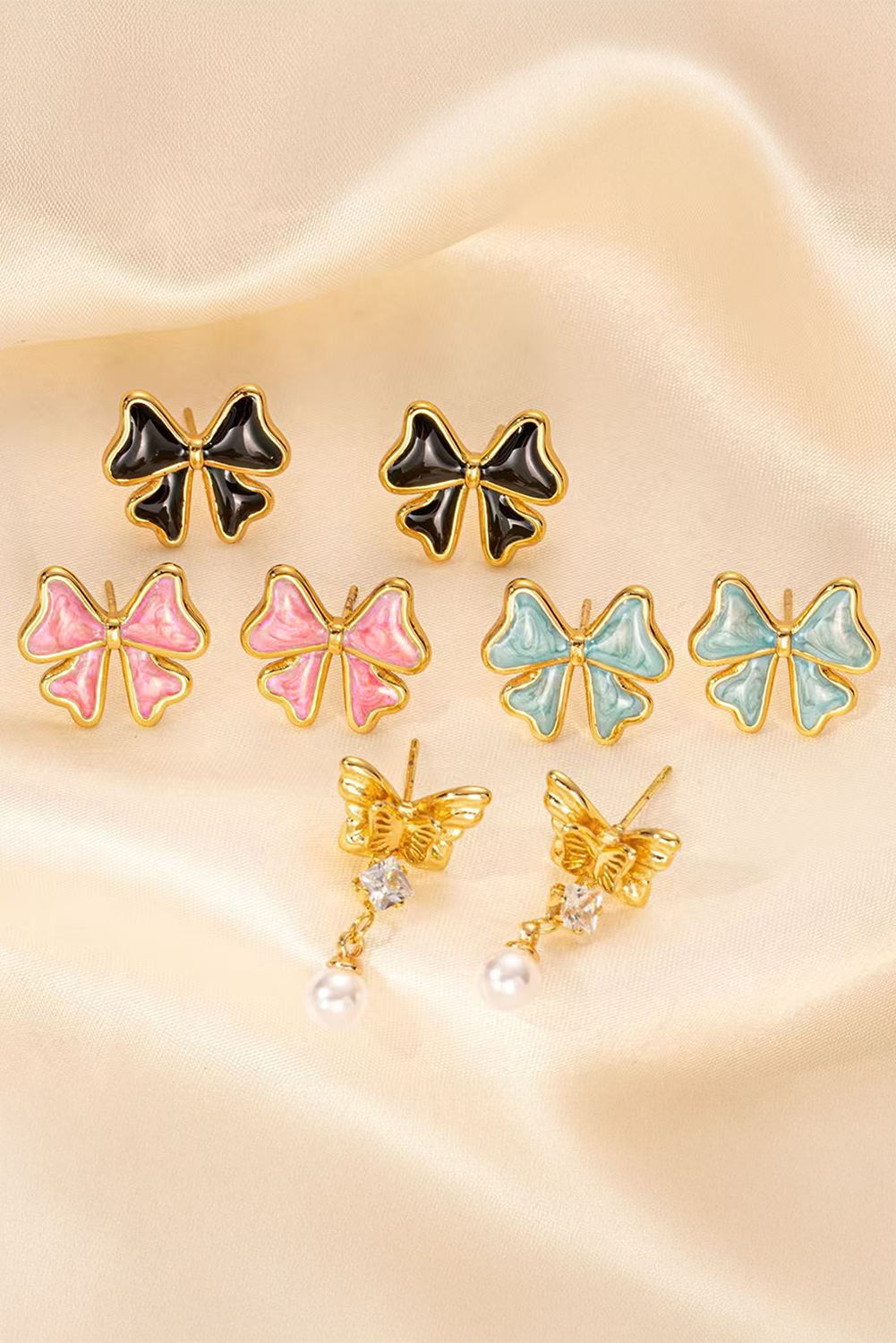 Light Pink Bow Knot Enamel Stud Earrings - loveforevers
