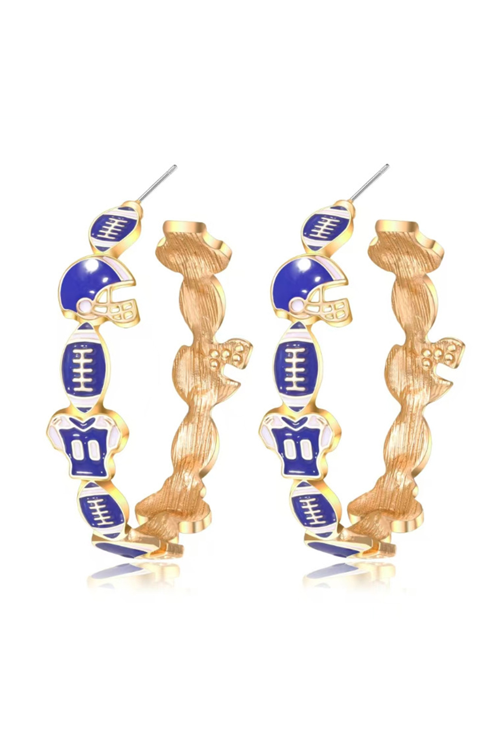 Dark Blue Game Day Football Helmet Jersey Hoop Earrings - loveforevers