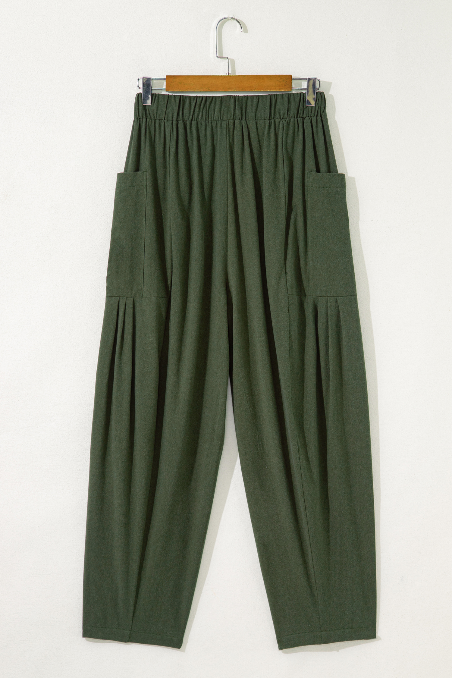 Black Drawstring Elastic Waist Patch Pocket Barrel Leg Casual Pants - loveforevers