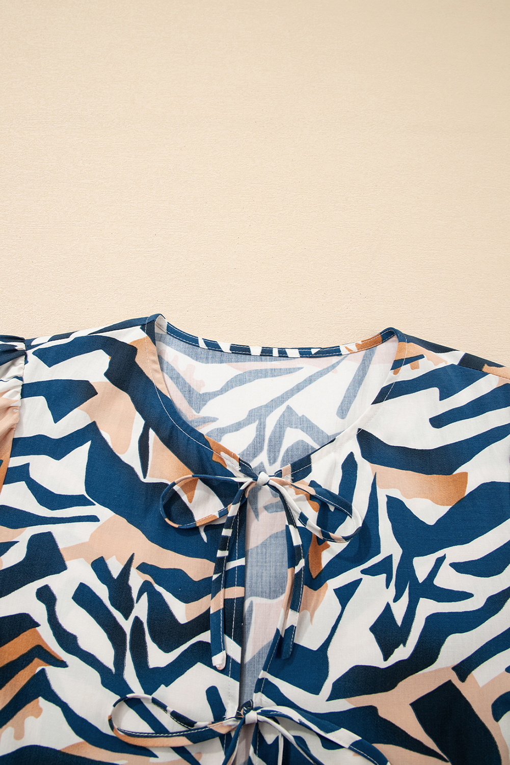 Blue Zebra Print Tied Front Puff Sleeve Top - loveforevers