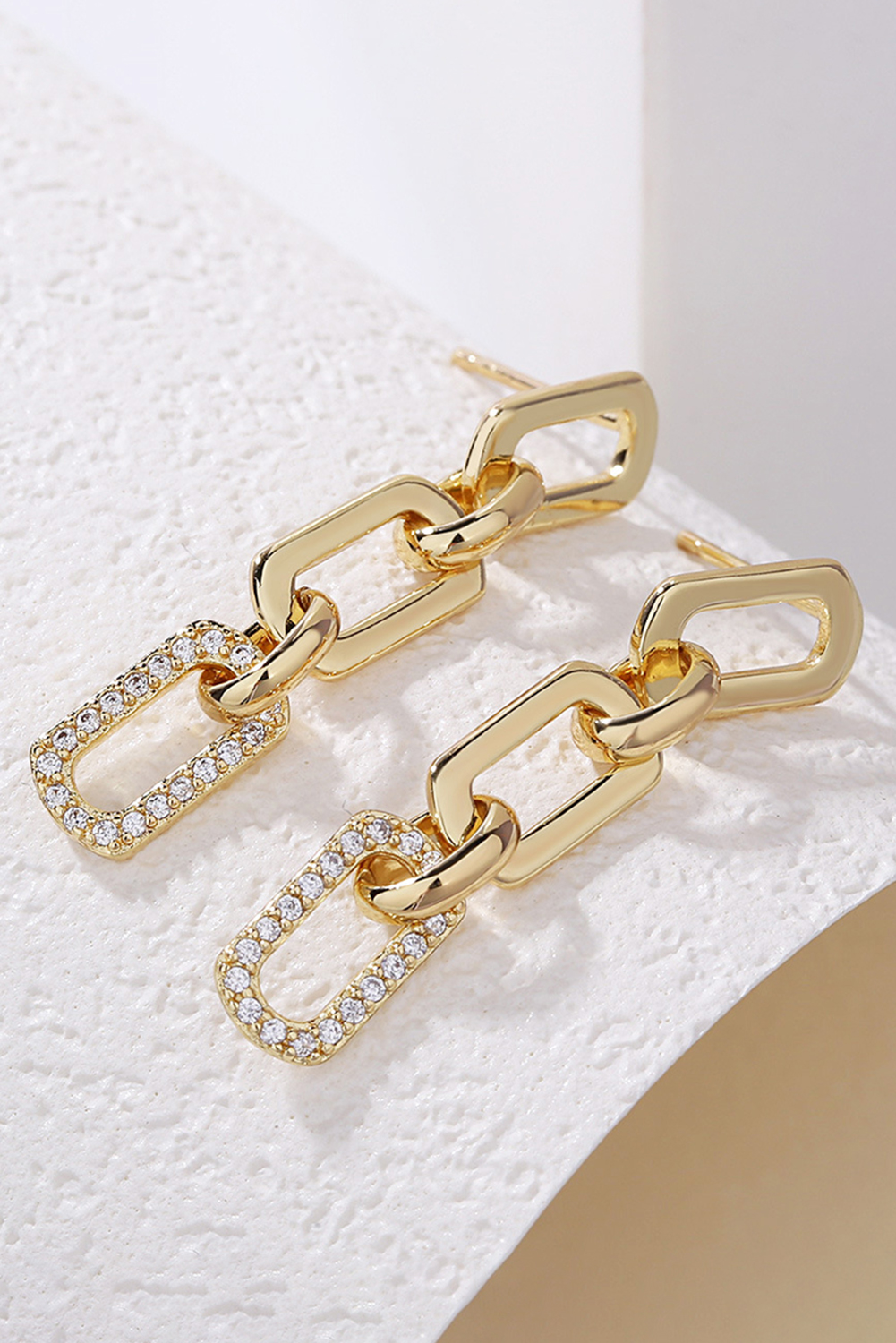 Gold Chain Link Rhinestone Decor Plate Stud Earrings - loveforevers
