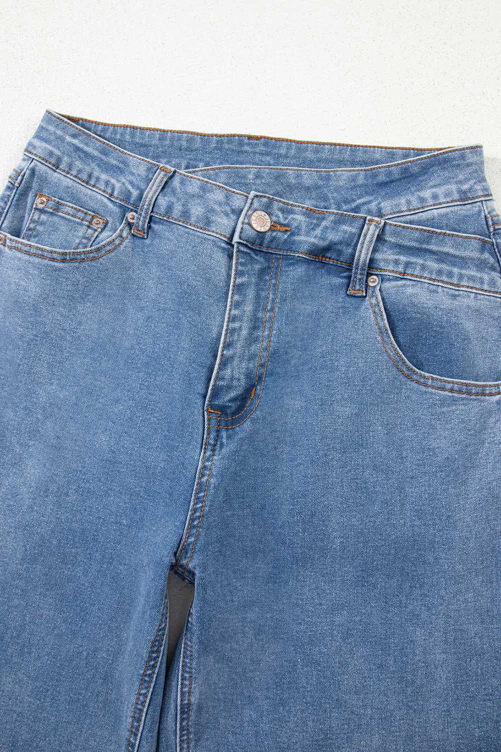 Blue Mid Rise Asymmetrical Waist Wide Leg Jeans - loveforevers