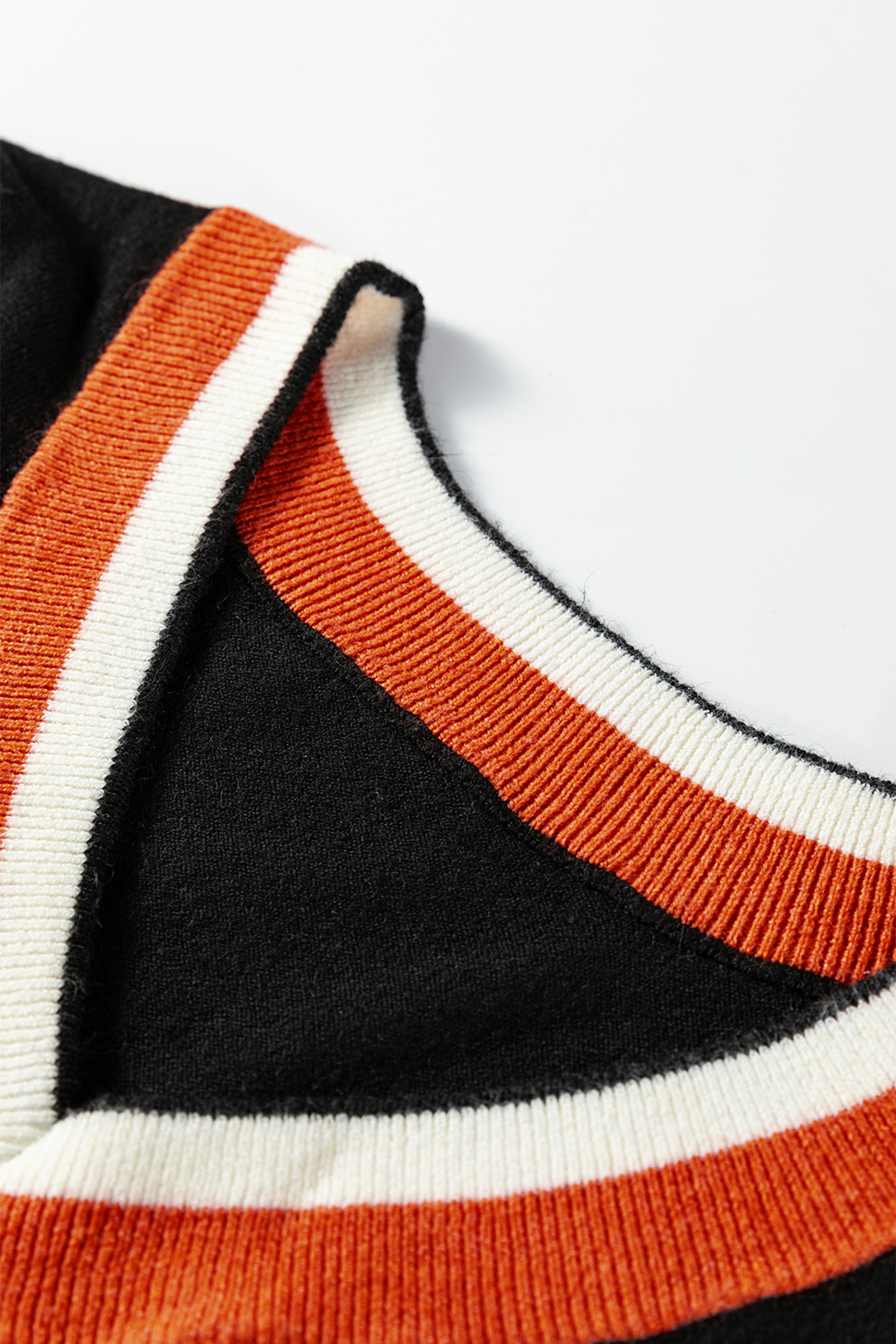 Black Contrast Striped Trim V Neck Varsity Sweater - loveforevers