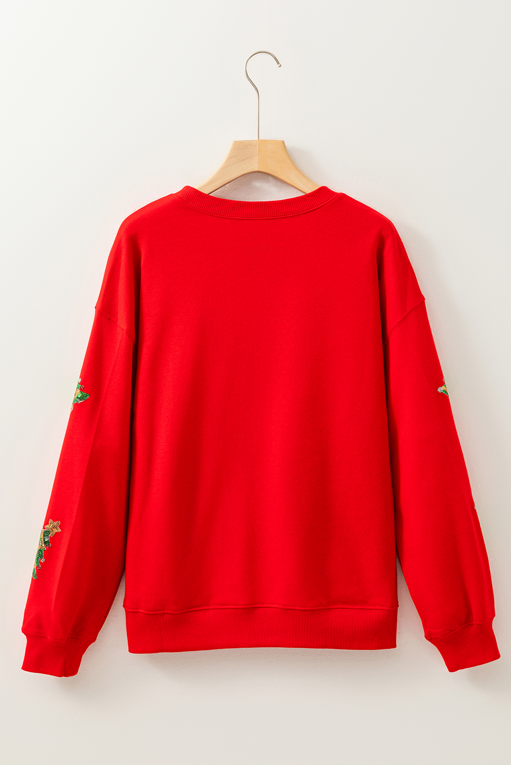 Red Sequin Christmas Tree Graphic Drop Shoulder Sweatshirt - loveforevers