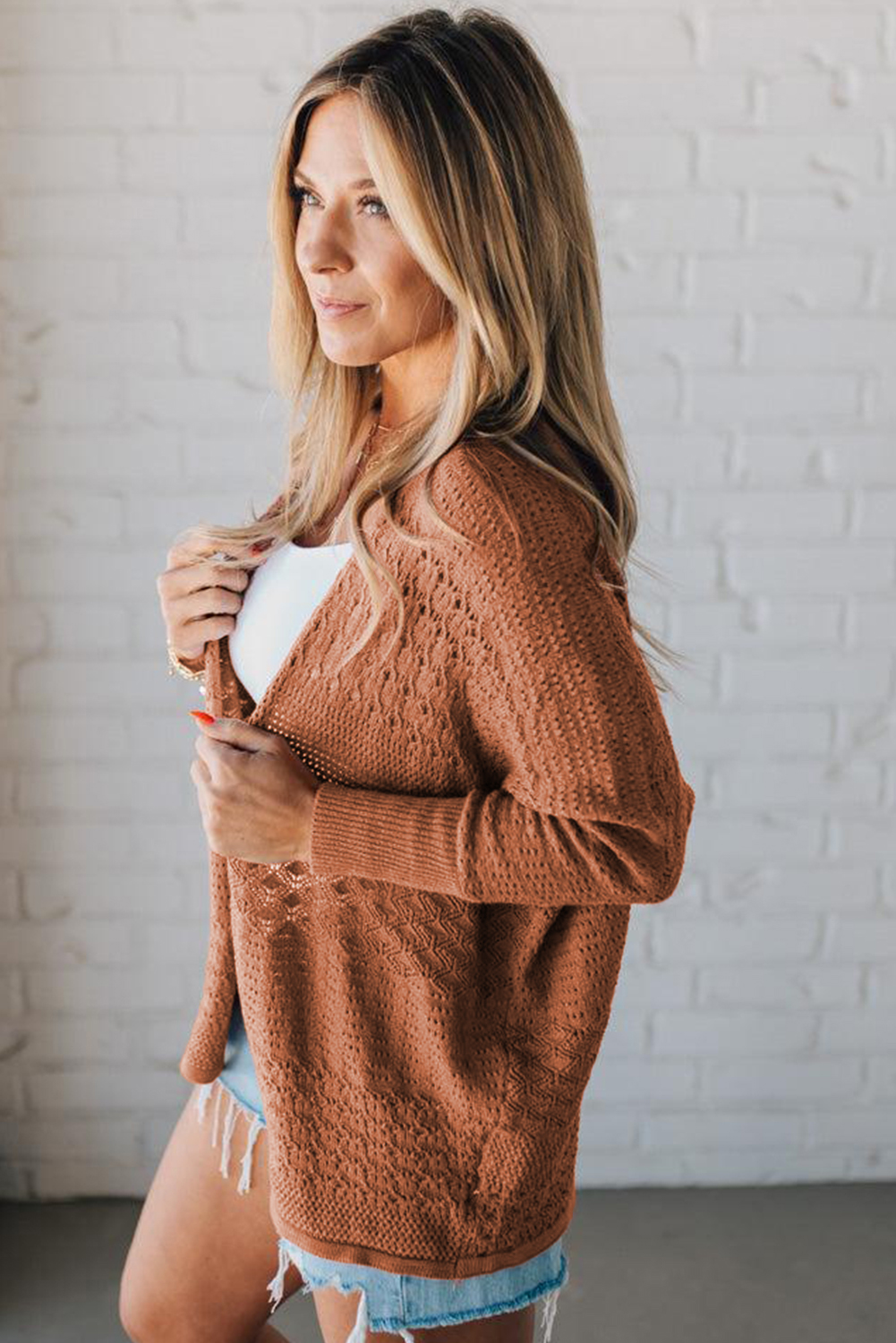 Redwood Burl Mixed Pattern Knitted Open Front Plus Cardigan - loveforevers