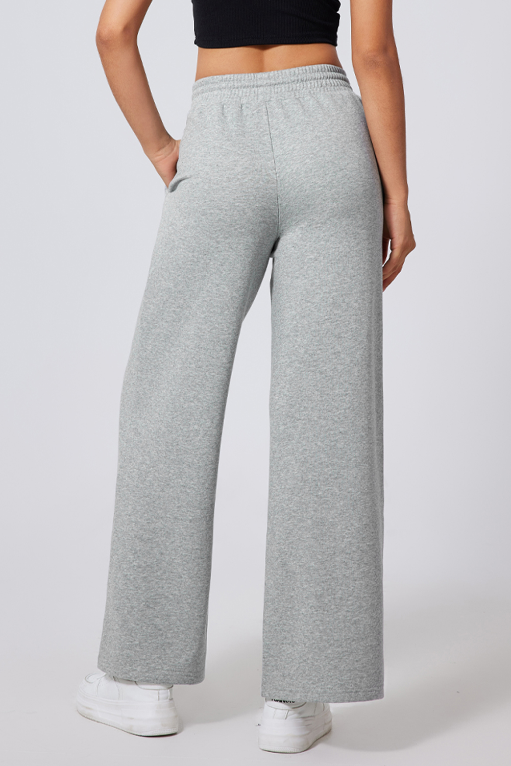 Black Seamed Drawstring High Waist Wide Leg Sweatpants - loveforevers
