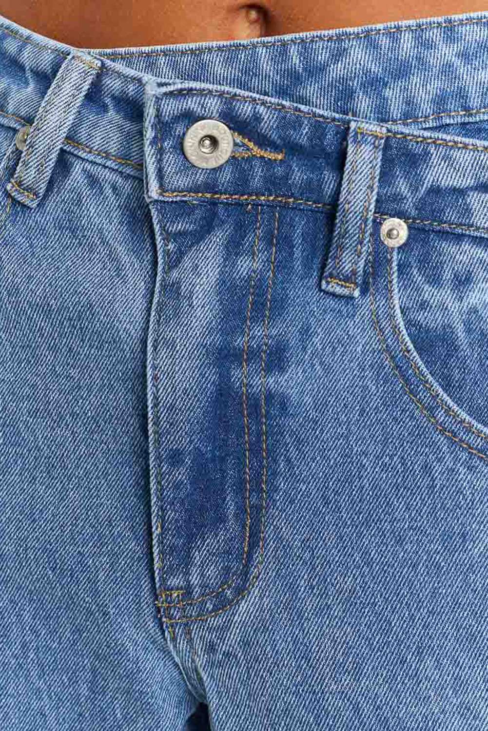 Blue Mid Rise Asymmetrical Waist Wide Leg Jeans - loveforevers