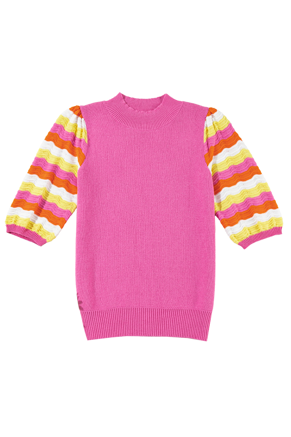 Pink Ribbed Knit Contrast Sleeve Sweater Top - loveforevers