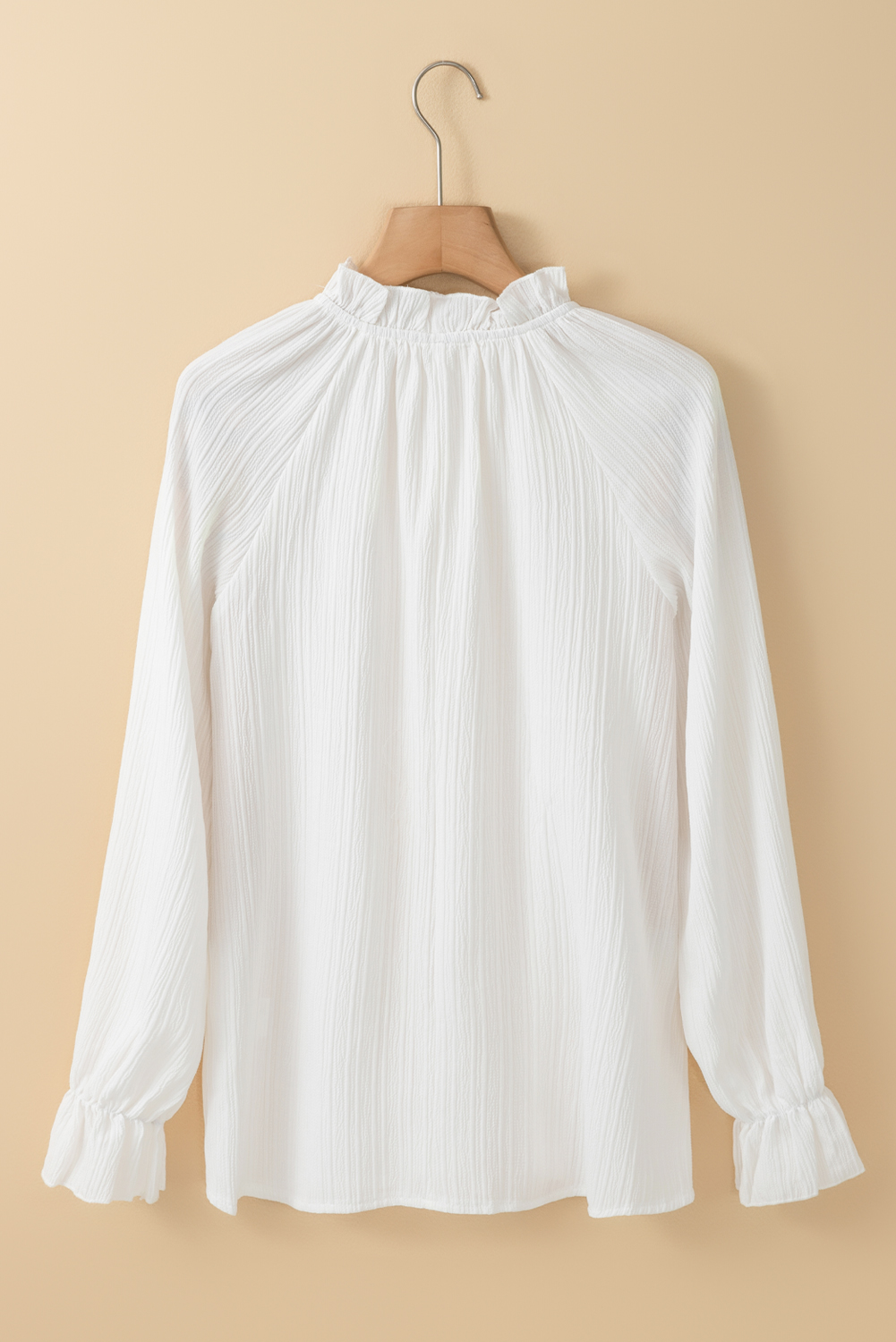 White Frilled Mock Neck Ripple Bubble Sleeve Blouse - loveforevers