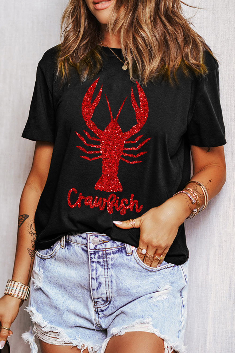 Black Shimmering Crawfish Graphic Tee - loveforevers
