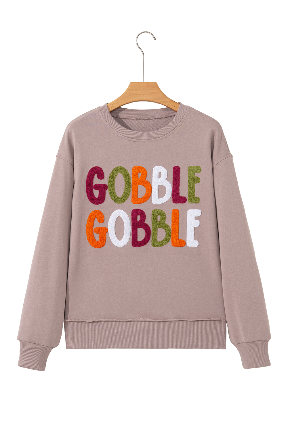 Dark Khaki GOBBLE Letter Graphic Thanksgiving Shift Sweatshirt - loveforevers