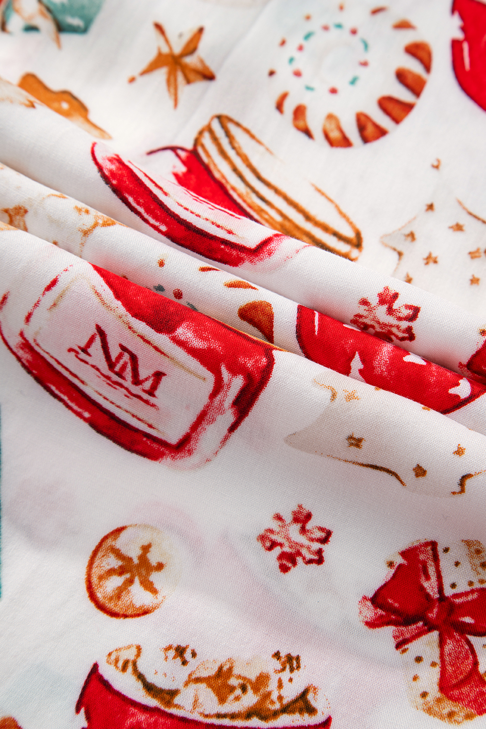White Christmas Pattern Long Sleeve Shirt and Pants Pajama Set - loveforevers