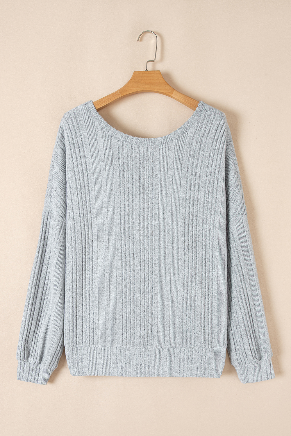Light Grey Textured Crossover Backless Knit Long Sleeve Top - loveforevers