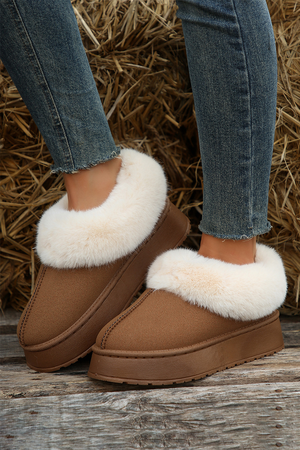 Chestnut Contrast Print Suede Plush Lined Snow Boots - loveforevers