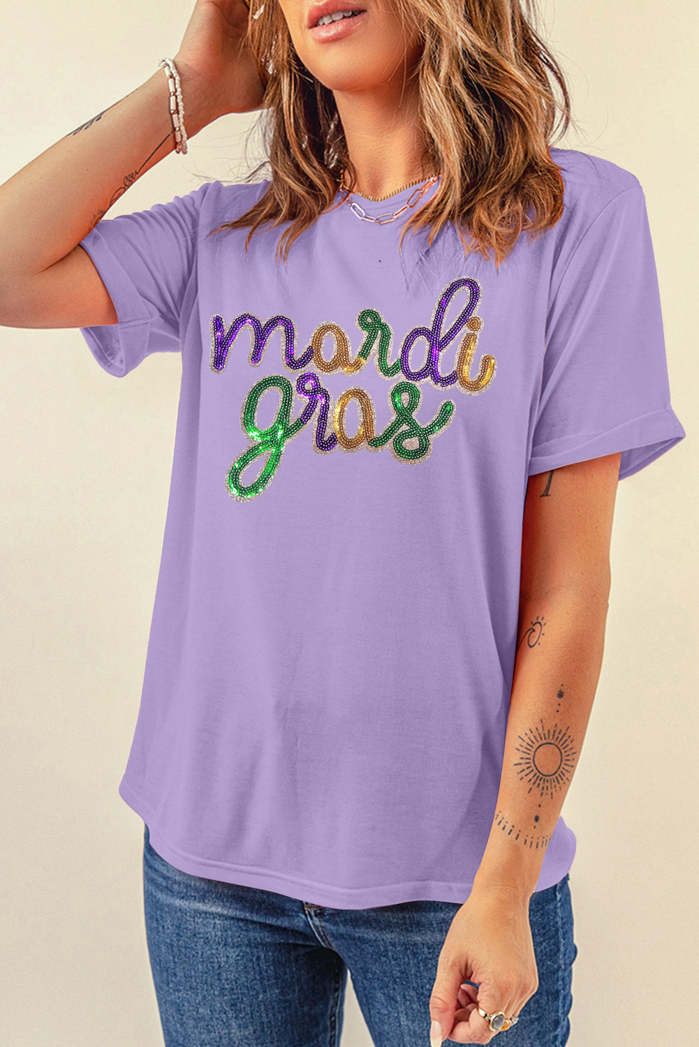 Wisteria Sequin mardi gras Graphic T Shirt - loveforevers