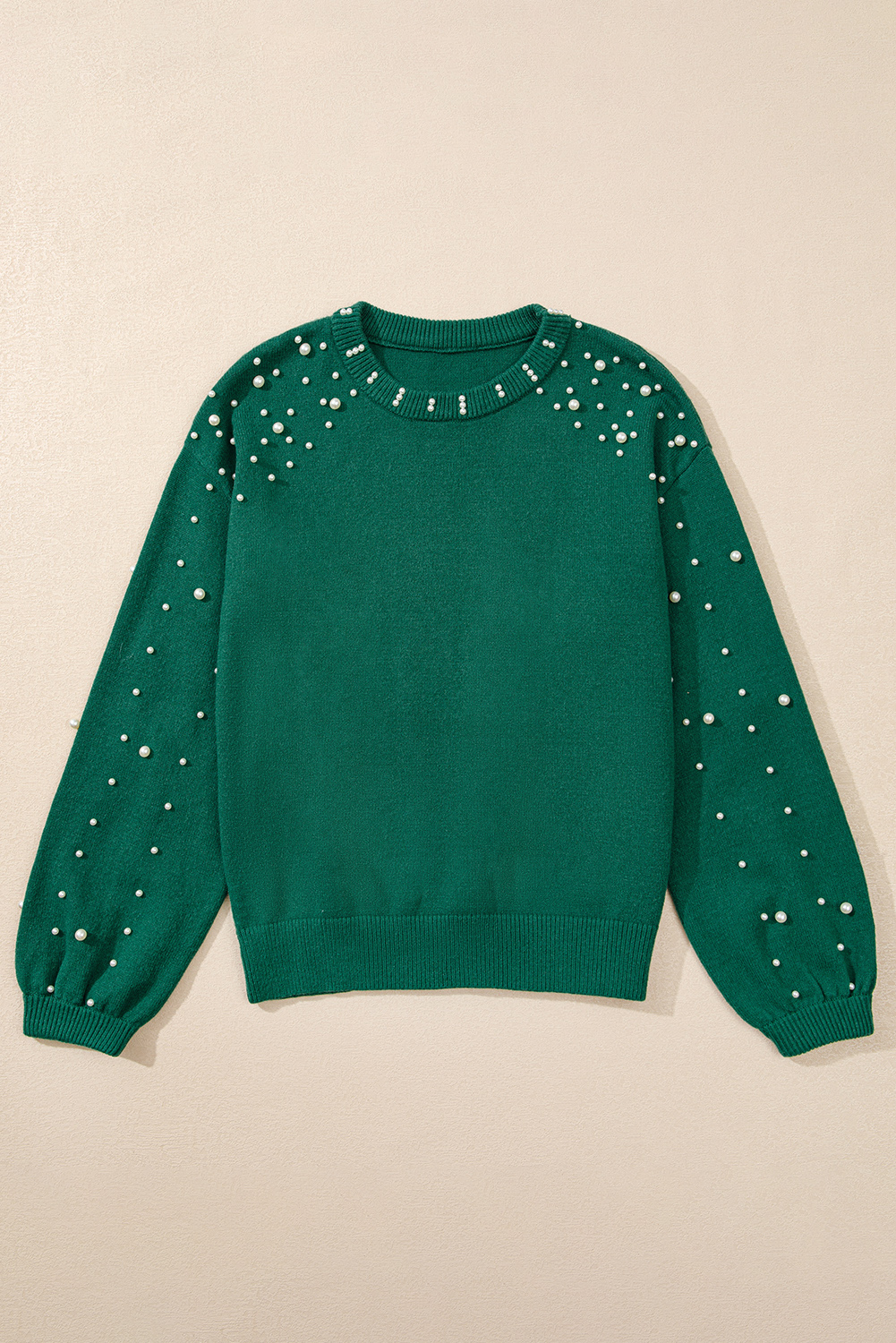 Evergreen Pearled Drop Shoulder Round Neck Sweater - loveforevers