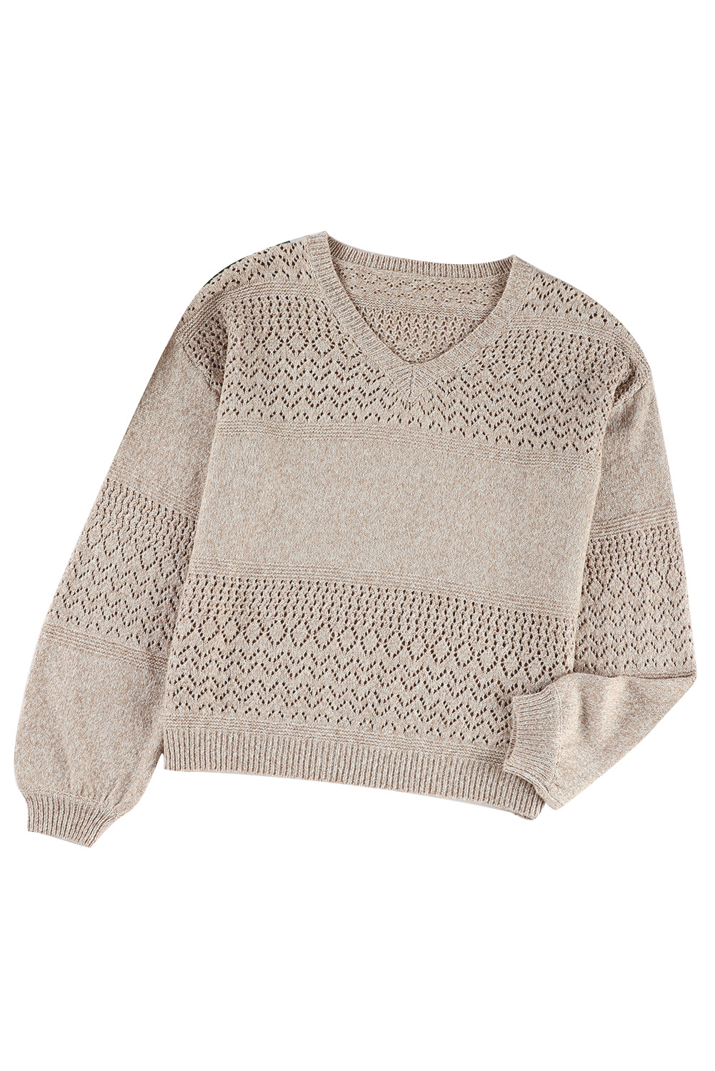 Sky Blue Eyelet Pattern Detail V Neck Drop Shoulder Sweater - loveforevers