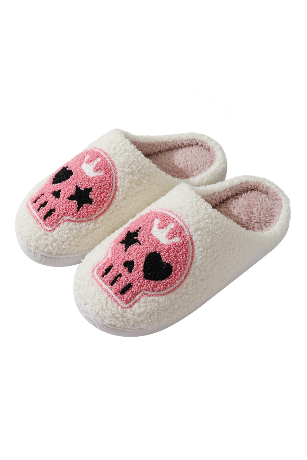 Black Halloween Skull Printed Plush Winter Home Slippers - loveforevers