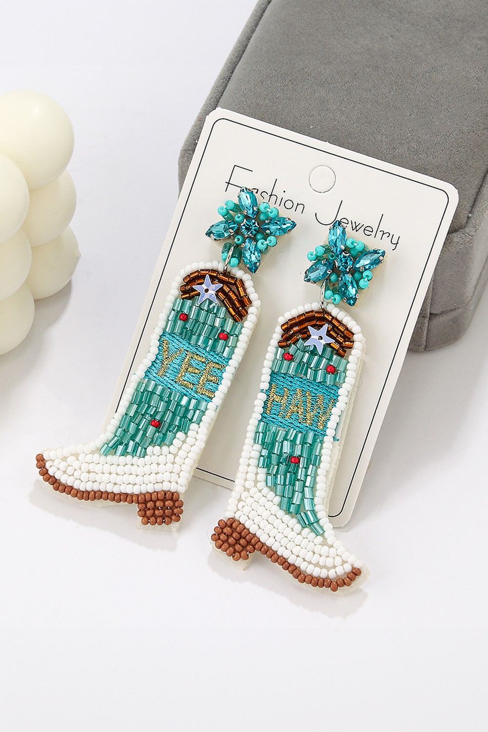 Light Blue Cowboy Boots Rice Bead Dangle Earrings - loveforevers