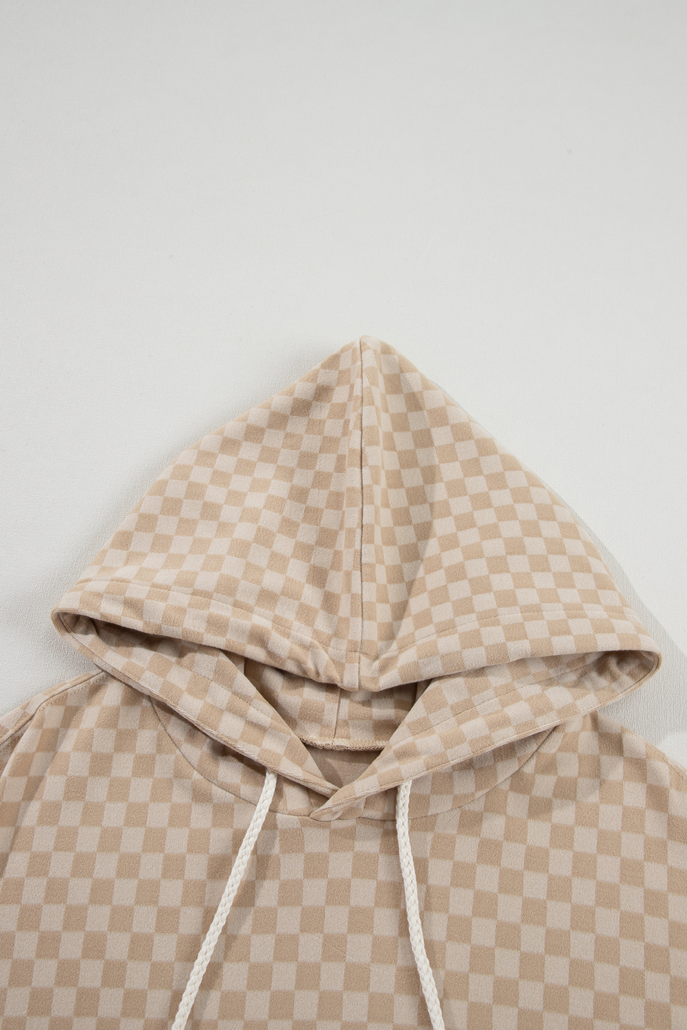 Khaki Checkered Print Kangaroo Pocket Drawstring Hoodie - loveforevers