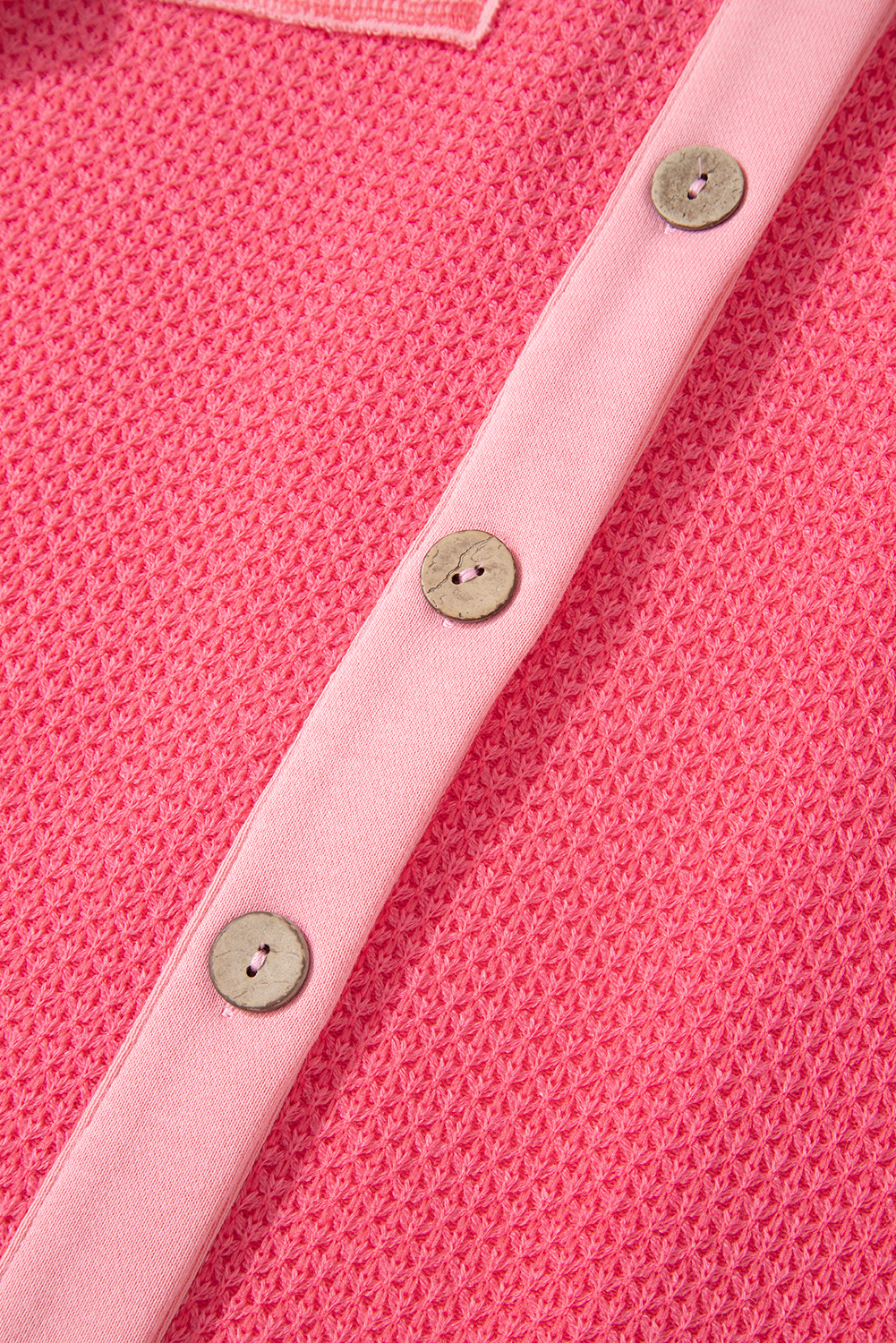 Peach Blossom Two Tone Contrast Waffle Knit Buttoned Loose Shacket - loveforevers
