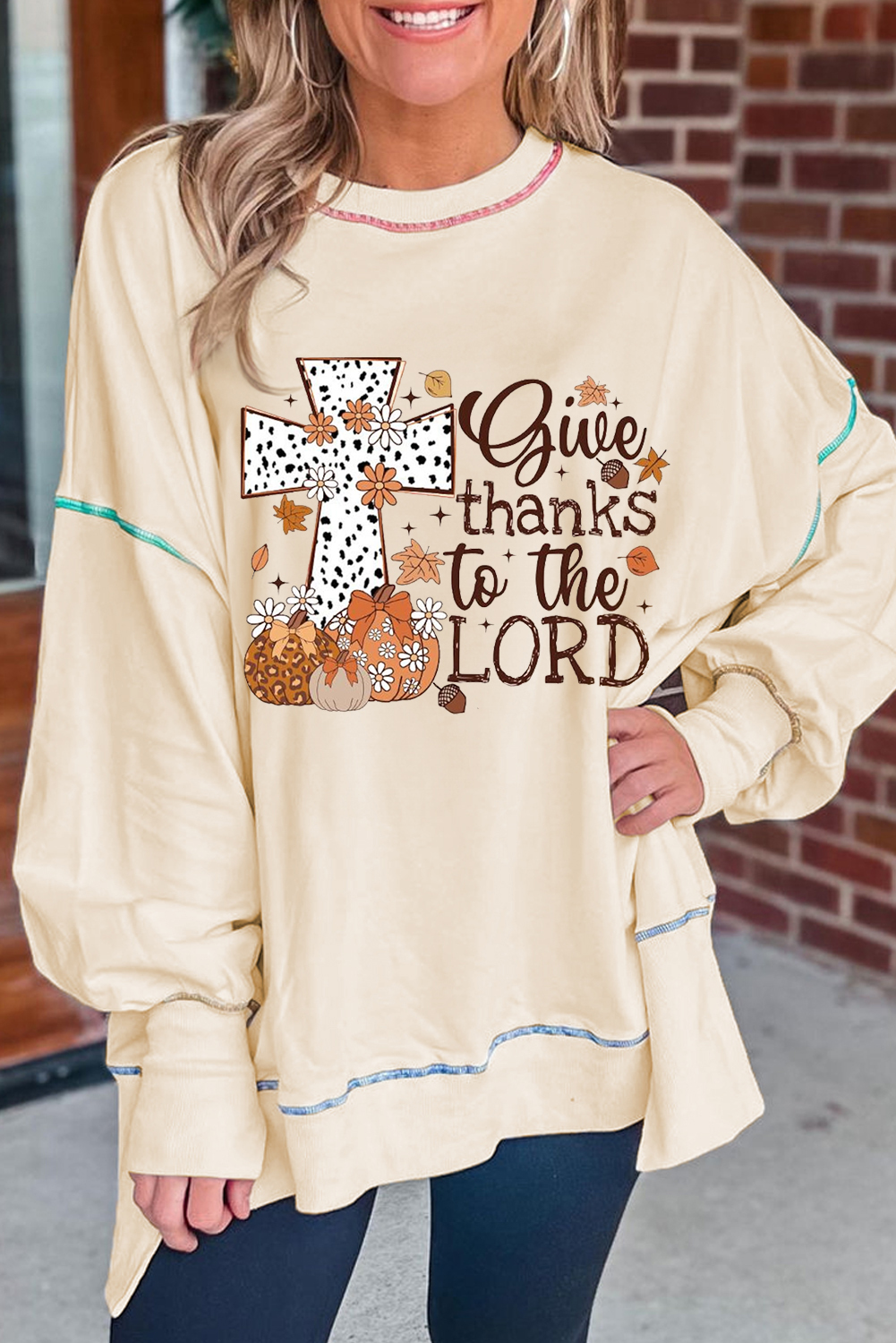 Contrast Stitching Split Baggy Sweatshirt - loveforevers