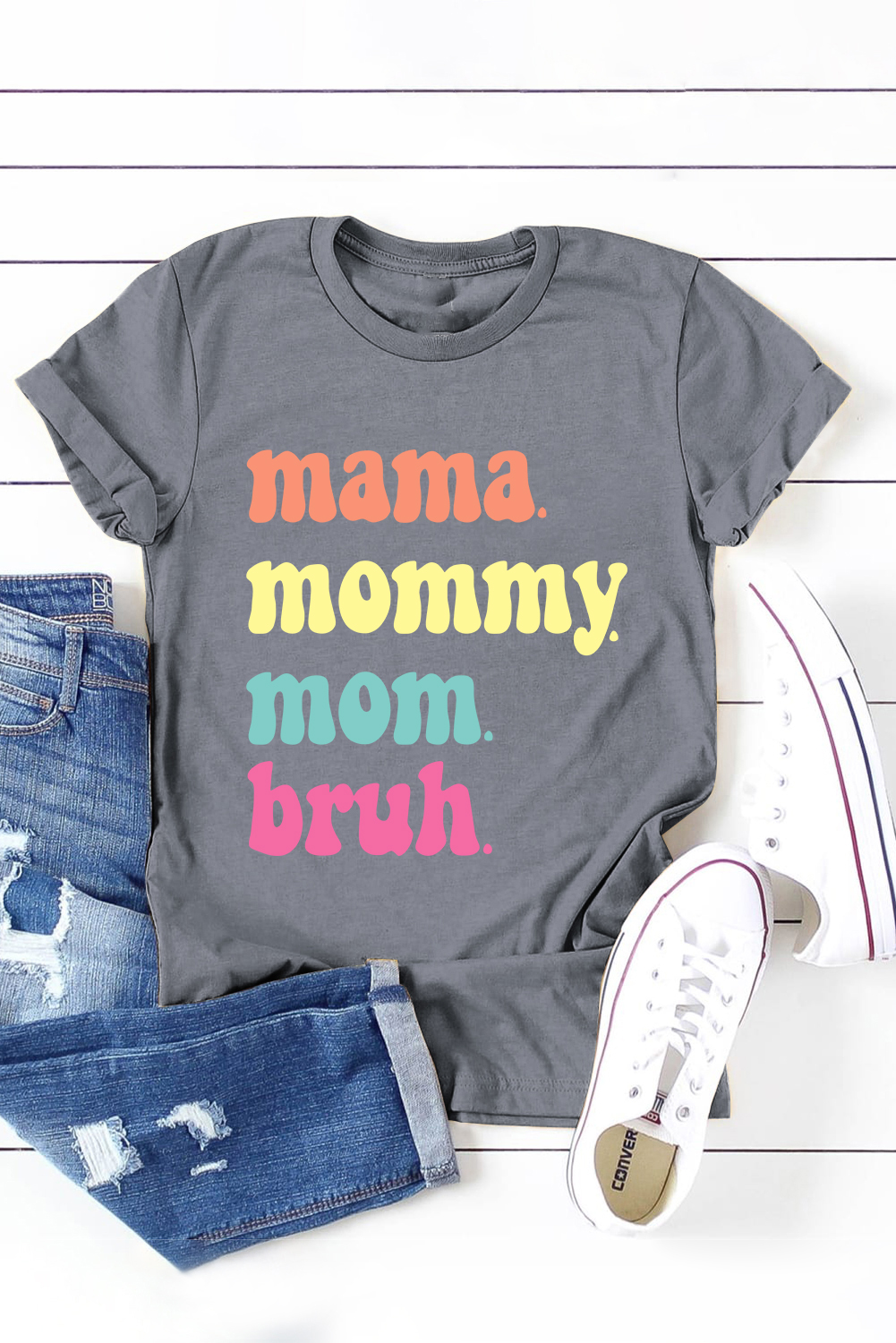 Gray mama mommy mom bruh Crew Neck Graphic Tee - loveforevers