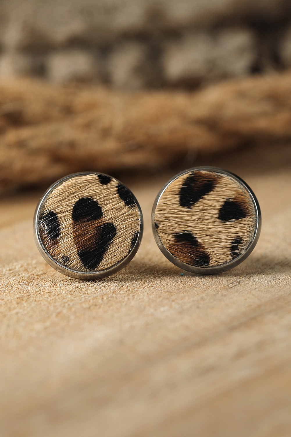 Brown Leopard Studded Earrings - loveforevers