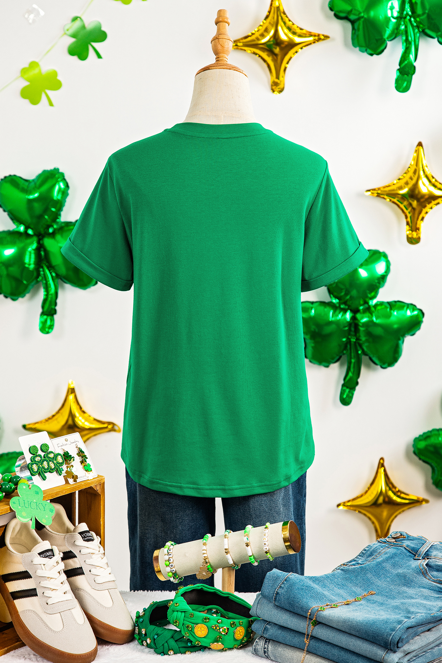 Bright Green St Patricks Day Clover Printed Casual T Shirt - loveforevers