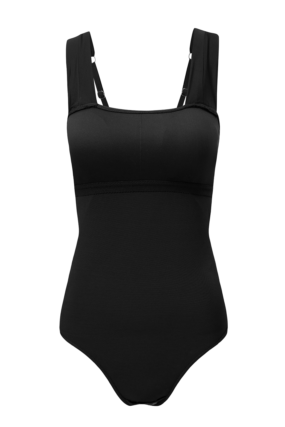 Black Square Neck Ruched Tommy Control One Piece Swimsuit - loveforevers