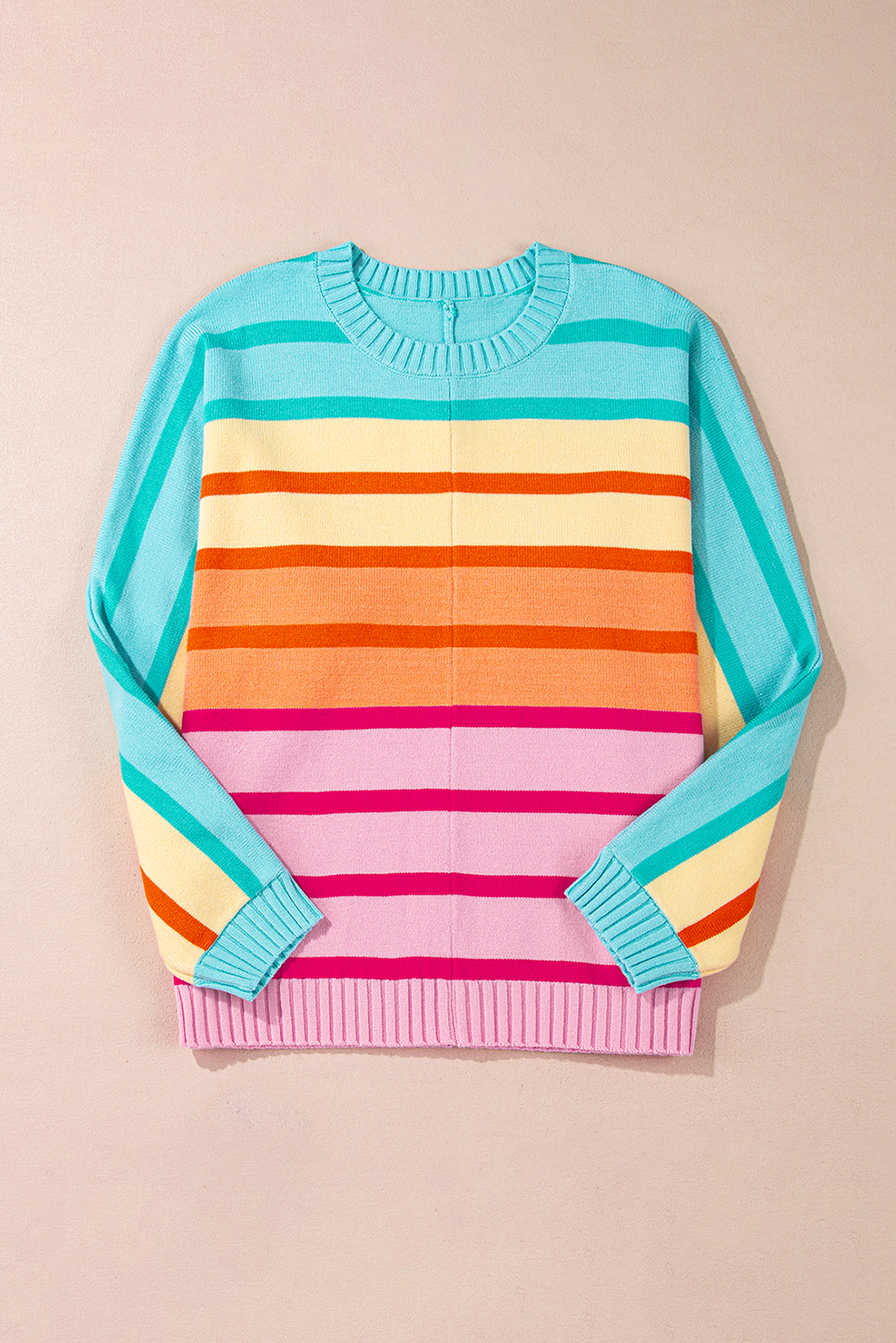 Yellow Stripe Gradient Striped Ribbed Edge Loose Sweater - loveforevers