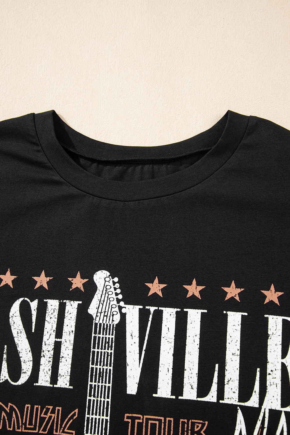 Black Nashville Guitar Print Crew Neck T Shirt Mini Dress - loveforevers
