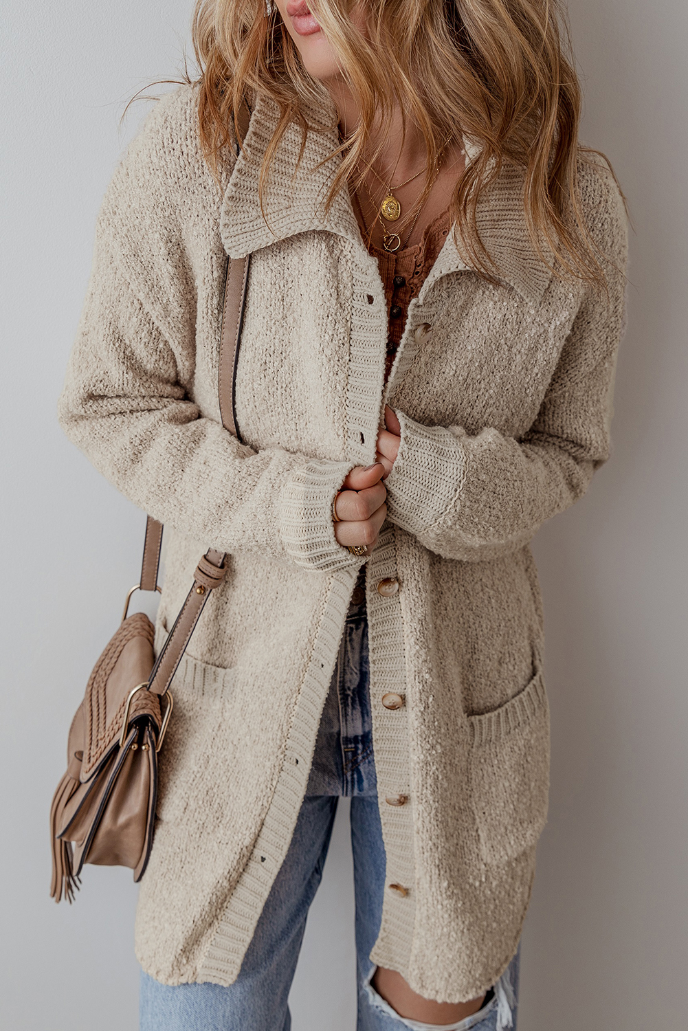 Jet Stream Collared Drop Shoulder Button Up Cardigan with Pocket - loveforevers