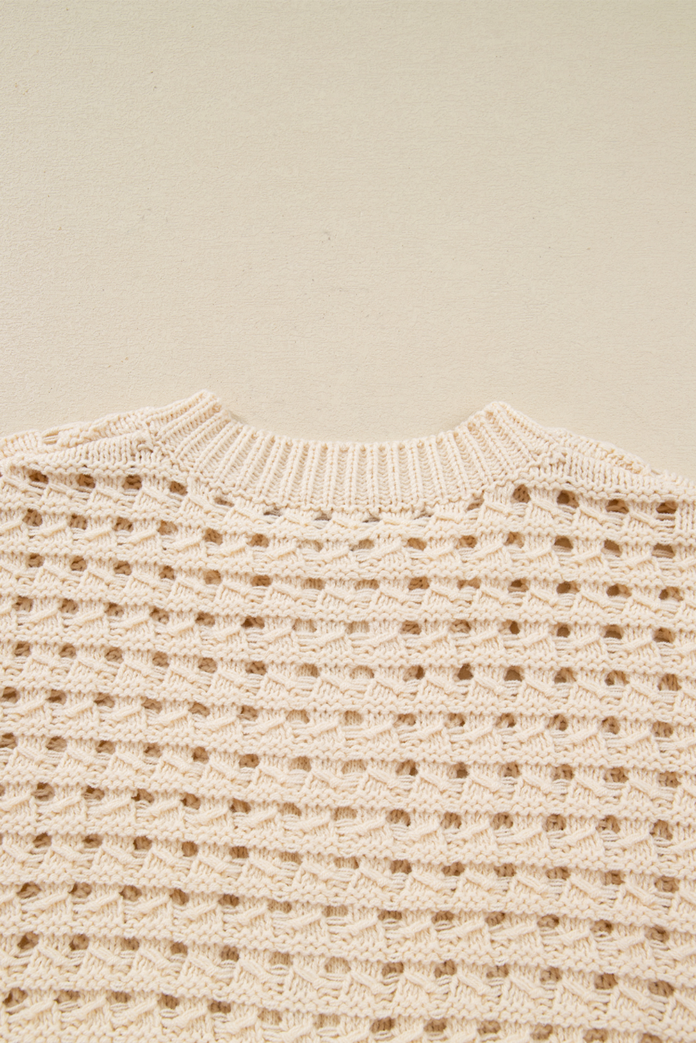 Beige Hollowed Pattern Knit Zip Up Drop Shoulder Sweater Cardigan - loveforevers
