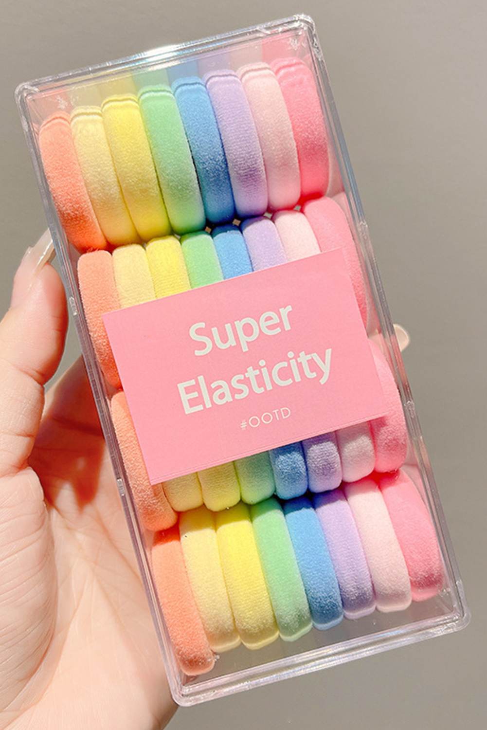 Pink 32 pcs/box Rainbow Color Elastic Ponytail Hair Tie - loveforevers