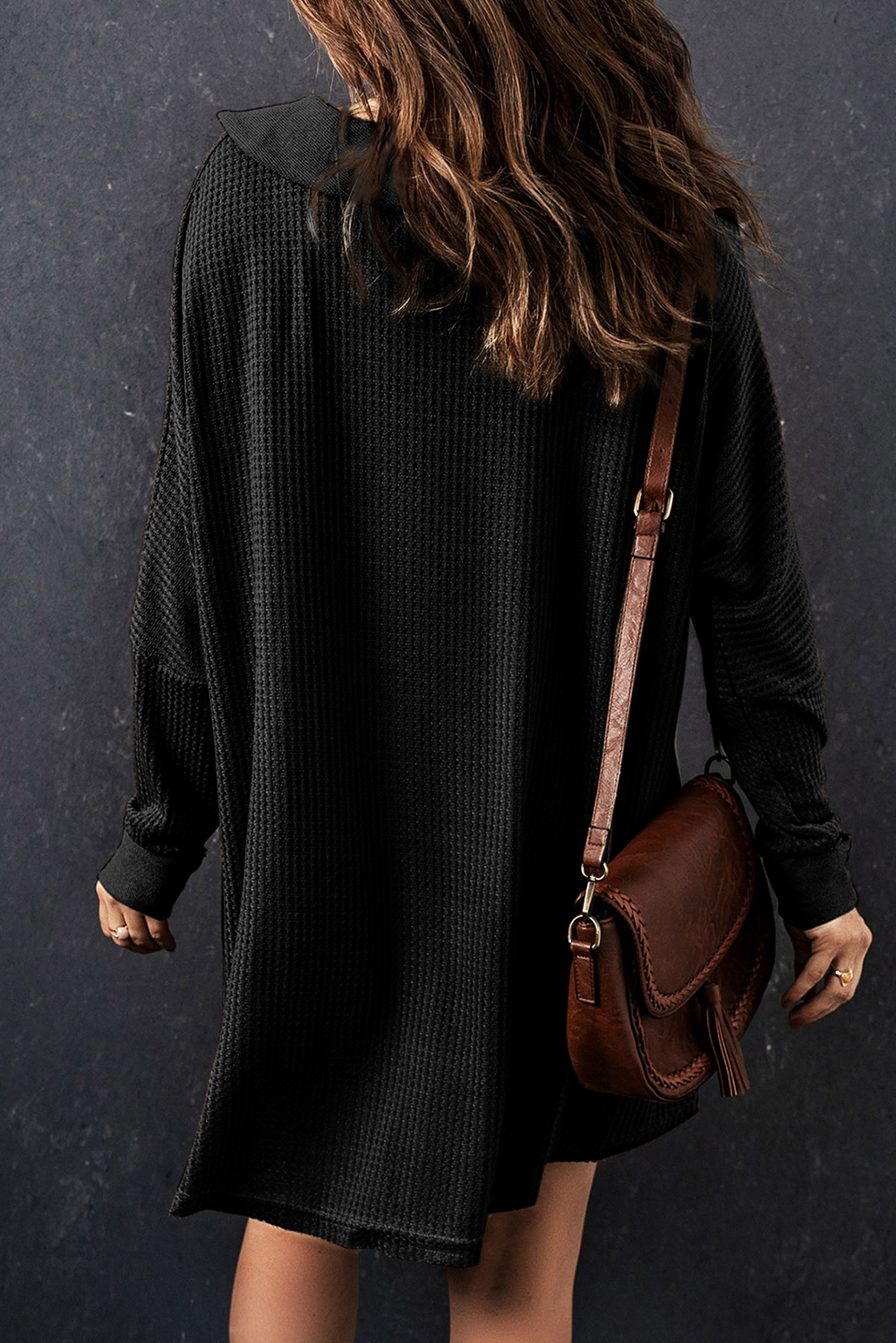 Brown Waffle Knit Buttoned Long Sleeve Top - loveforevers