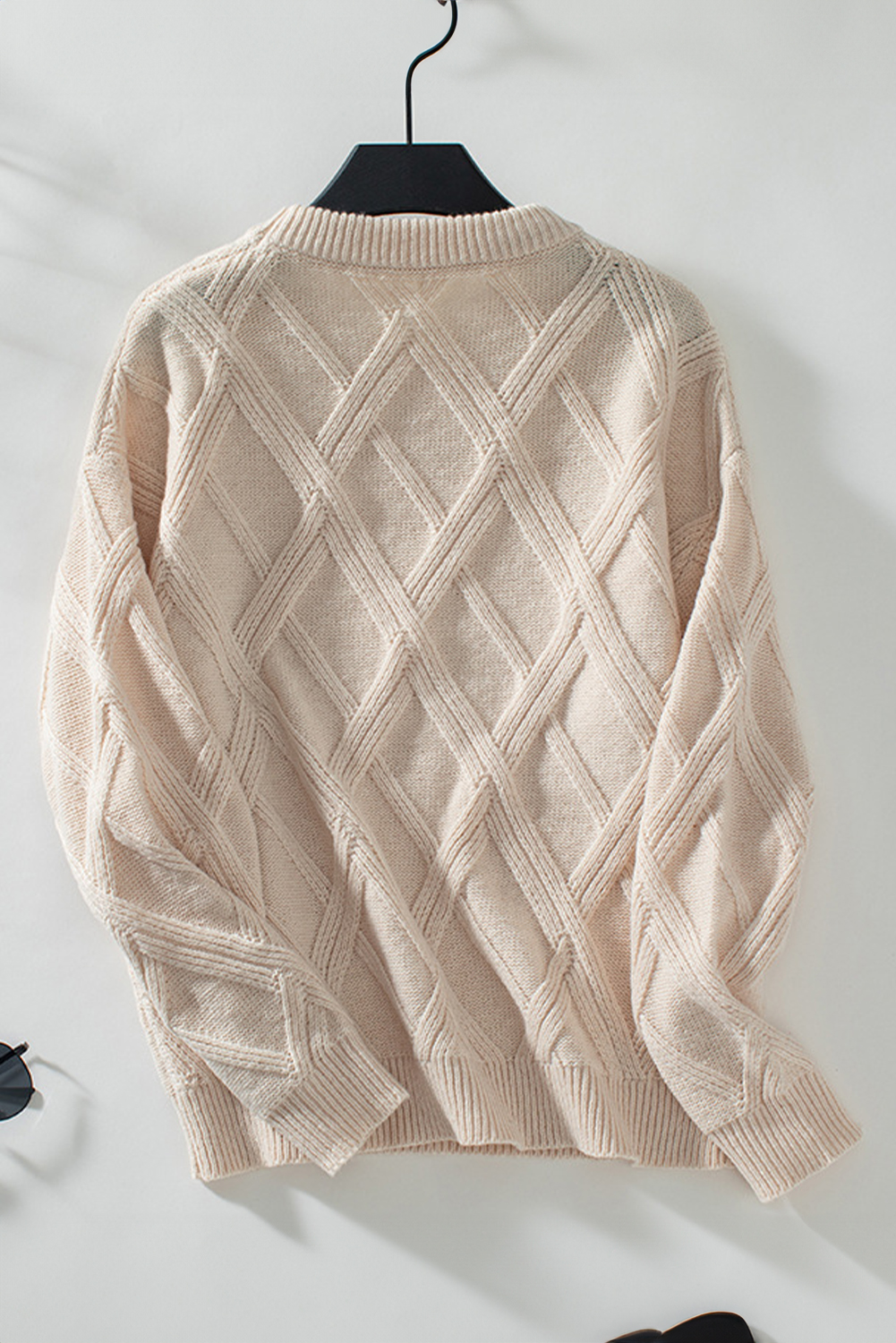 Apricot Diamond Pattern Textured Crew Neck Sweater - loveforevers