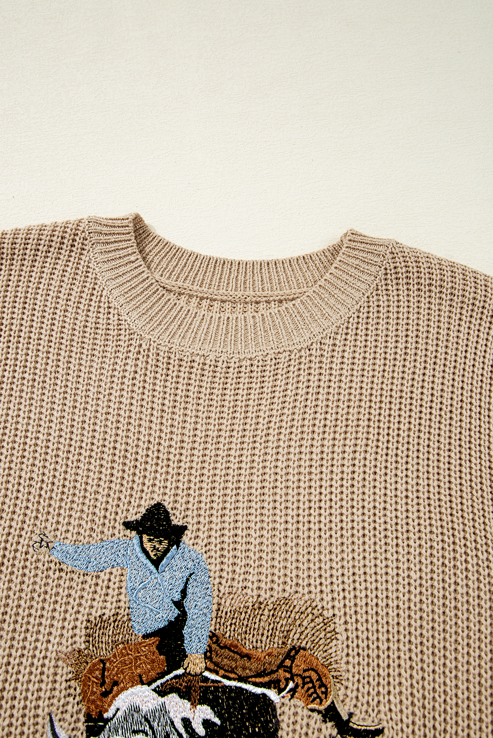 Black Western Cowboy Embroidery Round Neck Sleeveless Sweater - loveforevers