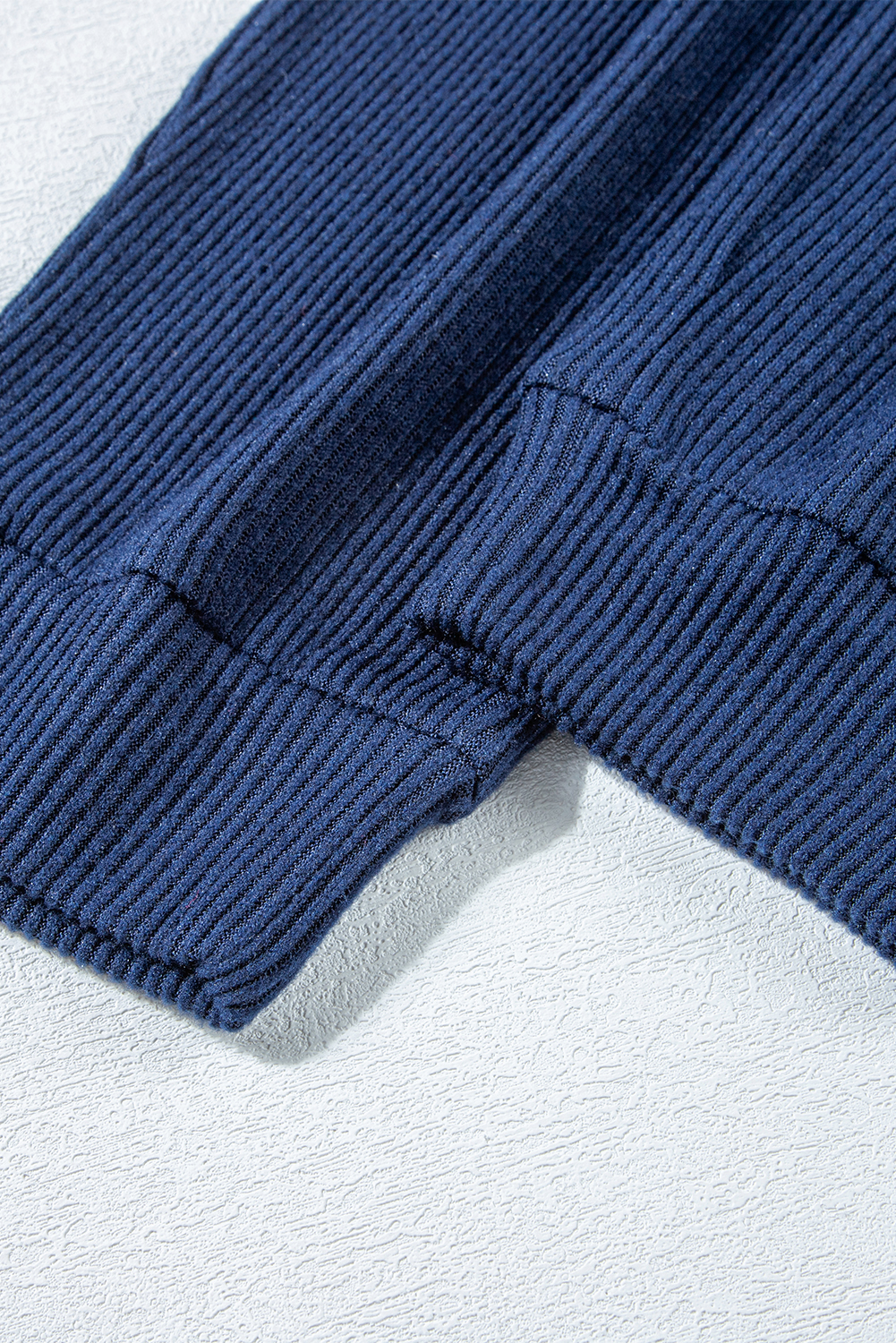 Navy Blue Ribbed Knit Cropped Hoodie and Drawstring Joggers Set - loveforevers