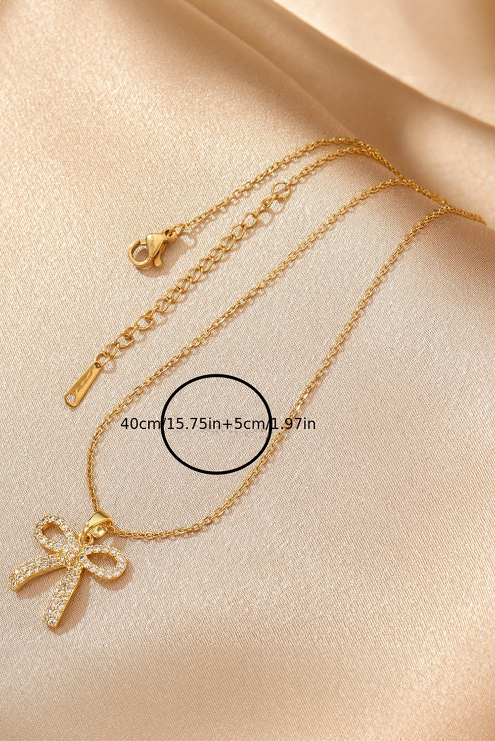 Gold Plated Rhinestone Bowknot Pendant Necklace - loveforevers