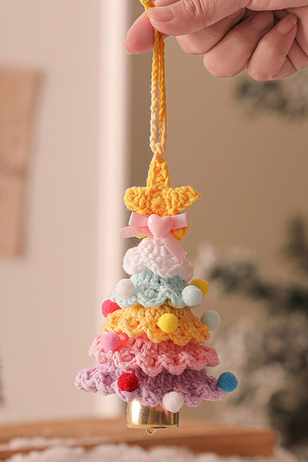 Orchid Petal Handmade Crochet Christmas Tree Jingle Bell Home Hanging Decoration - loveforevers