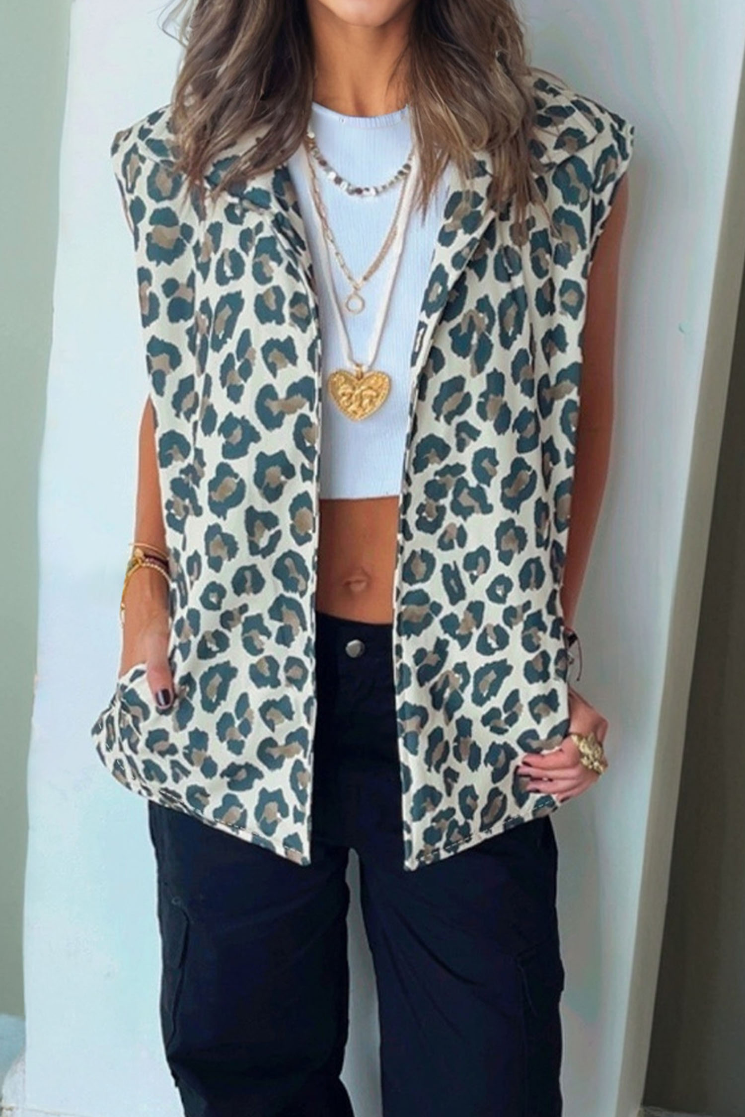 Brown Leopard Open Front Jacket Vest - loveforevers