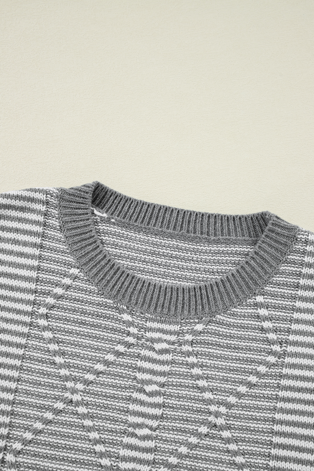 Gray Stripe Geometric Textured Drop Shoulder Sweater - loveforevers
